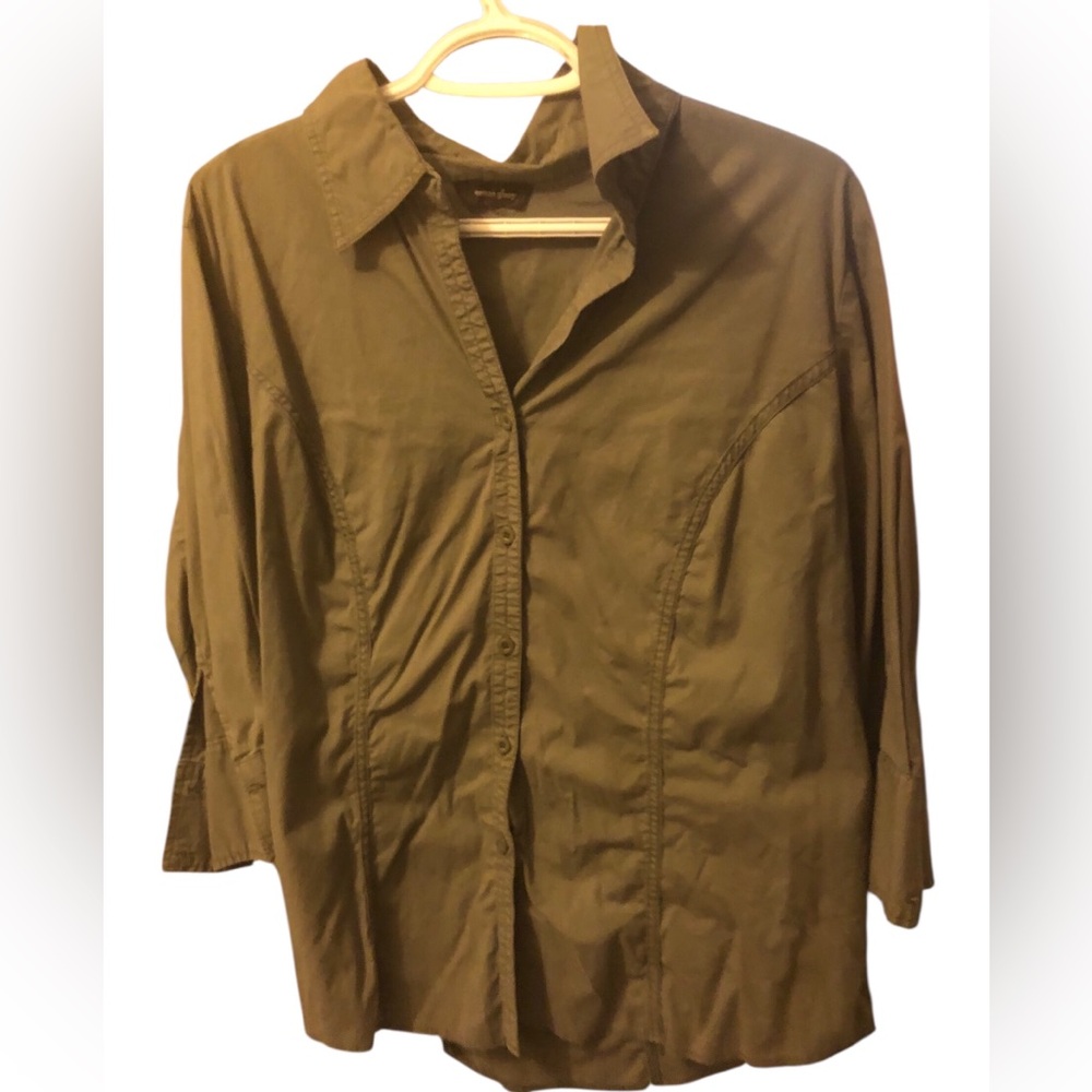 Cotton Ginny 3/4 Sleeve Khaki Button Up Blouse 20W